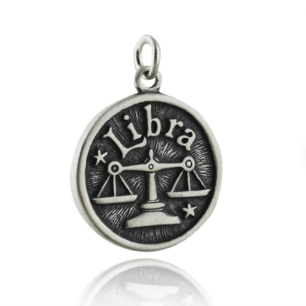 Libra Charm 925 Sterling Silver Double Side Zodiac Constellation Pendant Jewelry